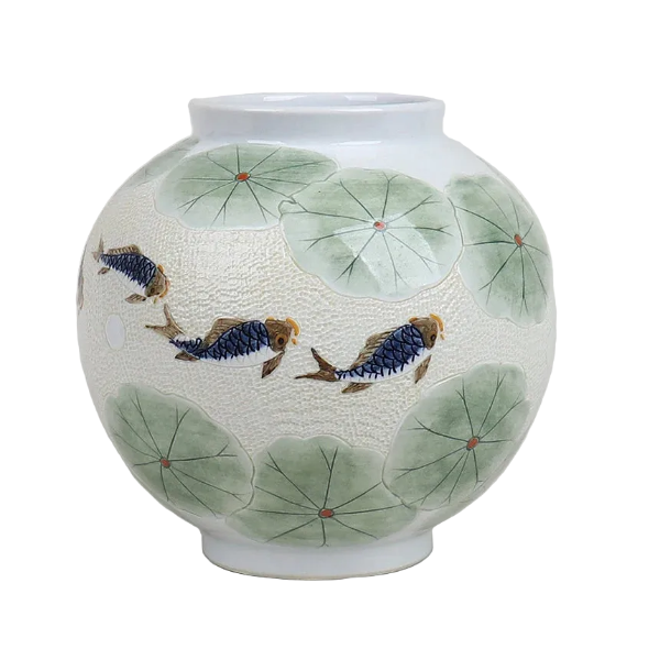 Moon Jar with Fish & Lotus