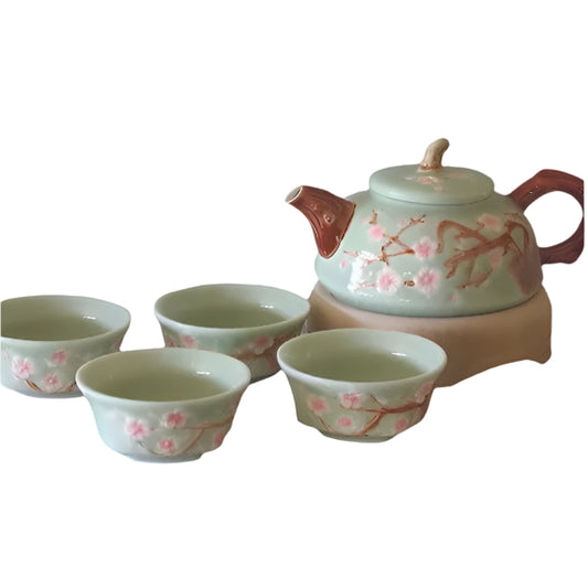 SET 4 CUPS & TEAPOT - PLUM