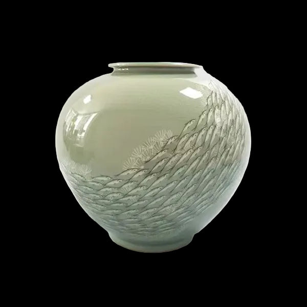 Moon Jar with School of Fish
