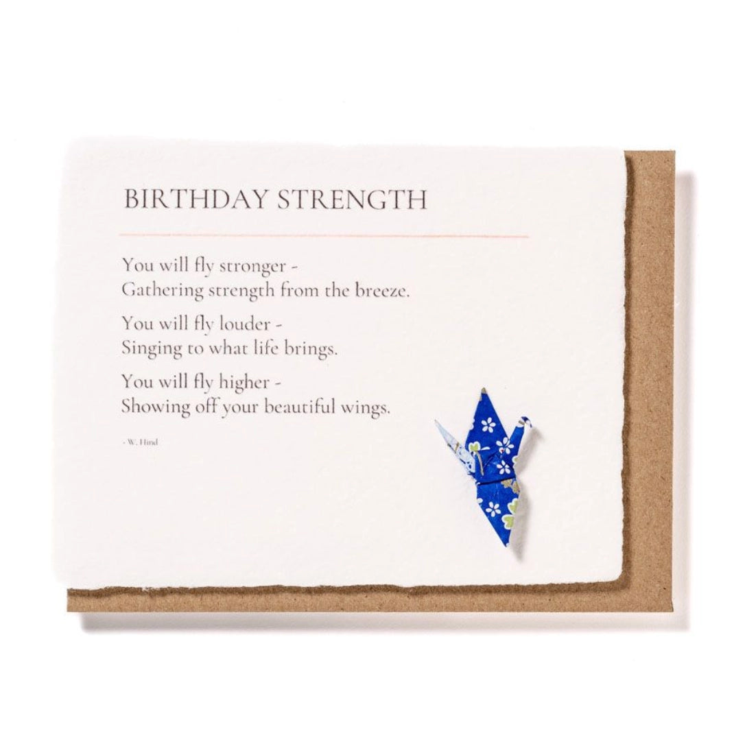 Birthday Strength: Origami Embellished Crane Birthday Card