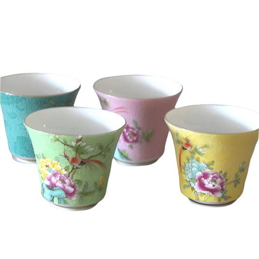 BIRD & FLORAL CUPS S/4
