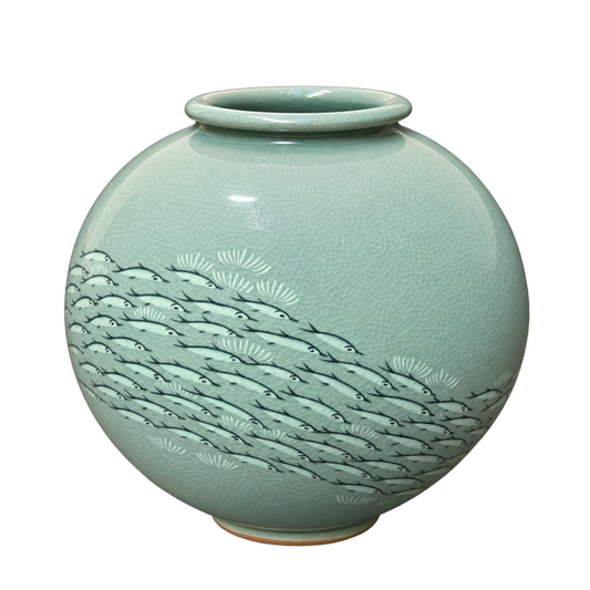 Moon Jar with School of Fish Medium