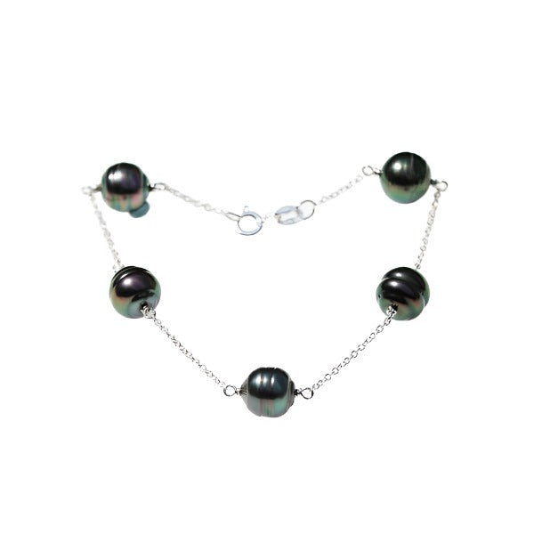 Tahitian 5-Pearl Silver Bracelet
